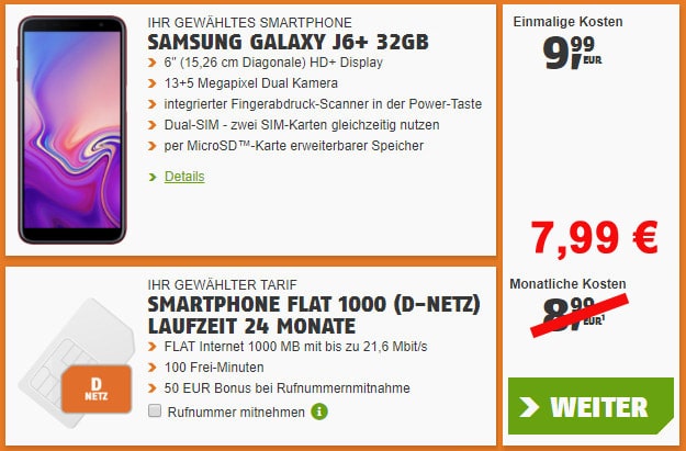 Samsung Galaxy J6 Plus + klarmobil Smartphone-Flat