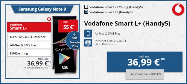 samsung galaxy note 9 + vodafone smart l plus