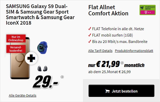 Samsung Galaxy S9 + Gear Sport + Gear IconX + Flat Allnet Comfort Telekom md