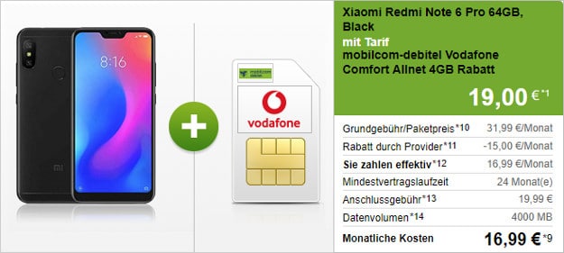 Xiaomi Redmi Note 6 Pro + Vodafone Comfort Allnet (md)