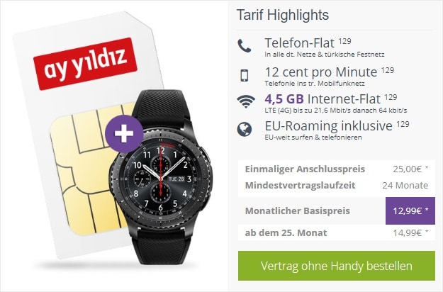 Ay Yildiz Ay Allnet Flat + Samsung Gear S3 Frontier bei FLYmobile