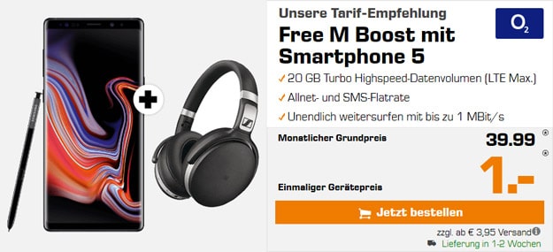 Samsung Galaxy Note 9 + Sennheiser HD 4.50 BTNC + o2 Free M Boost bei Saturn