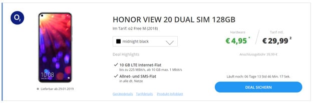 Honor View 20 mit o2 Free M