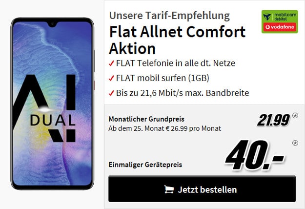 huawe mate 20 + vodafone flat allnet comfort md