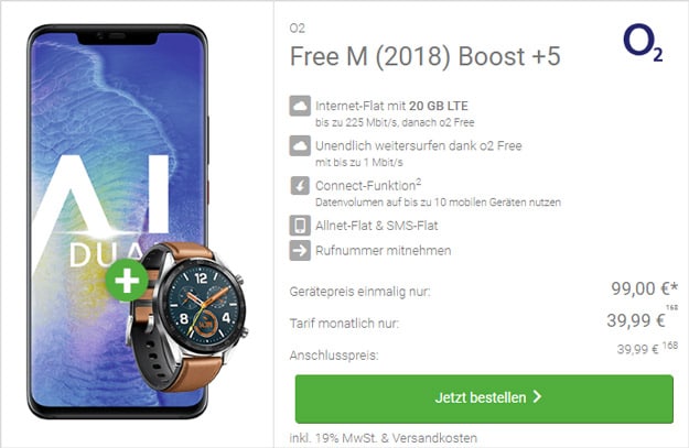 Huawei Mate 20 Pro + Huawei Watch GT Classic + o2 Free M Boost bei DeinHandy