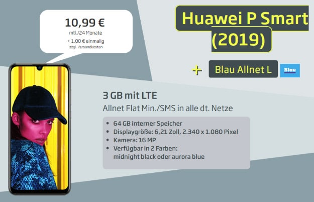 Huawei P Smart (2019) + Blau Allnet L bei Curved