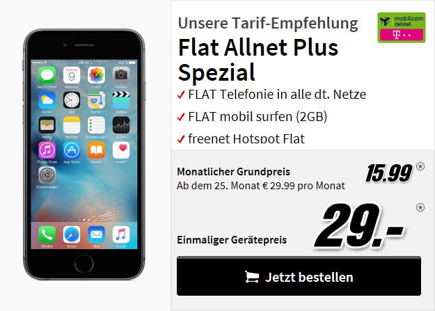 Iphone 6s 32gb Flat Allnet Comfort Md Im Telekom Netz