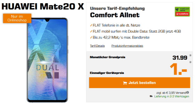 Huawei Mate 20X + Vodafone Comfort Allnet mit 2 GB