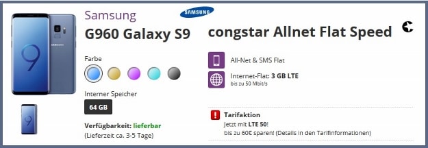 Samsung Galaxy S9 Congstar Allnet Flat Lte Fur Eff 12 46 Mtl
