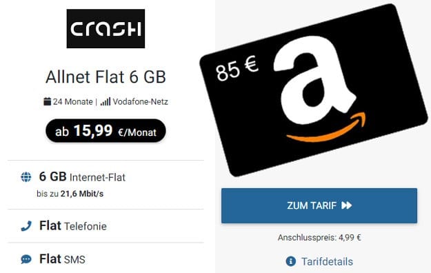 85 € Amazon-Gutschein! Crash Allnet Flat mit 6 GB