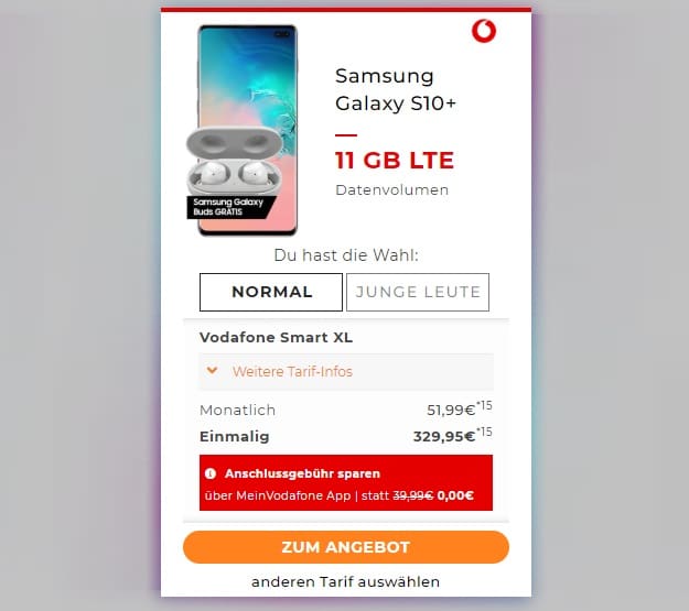 Samsung Galaxy S10 Plus + Vodafone Smart XL bei Handyflash