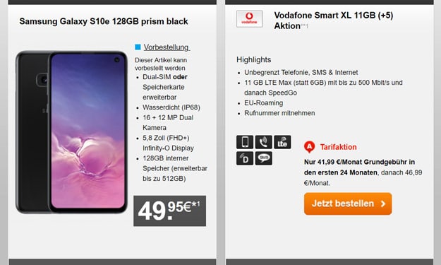 Samsung Galaxy S10e mit Vodafone Smart XL