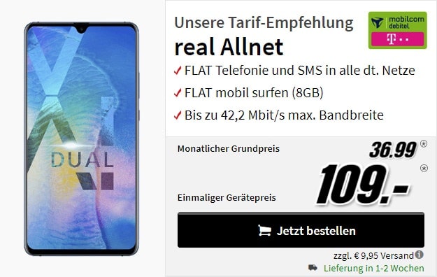 Huawei Mate 20X + mobilcom-debitel real Allnet (Telekom-Netz) bei MediaMarkt