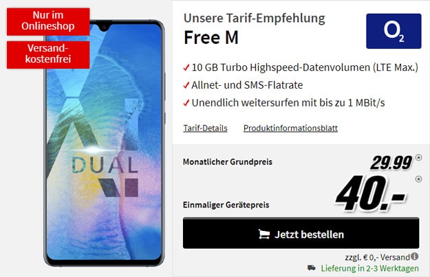 Huawei Mate 20X + o2 Free M bei MediaMarkt