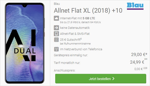 huawi mate 20 + blau allnet xl