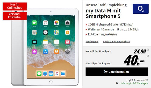 Apple iPad 2018 LTE 32GB + o2 my Data M bei MediaMarkt