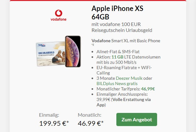 iphone xs + vodafone smart xl