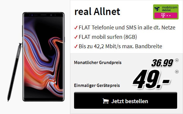 note 9 + real allnet mobilcom debitel telekom