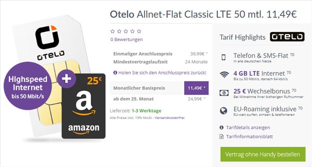 otelo Allnet-Flat Classic LTE bei FLYmobile