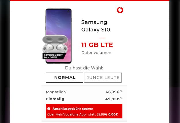 samsung galaxy s10 + vodafone smart xl