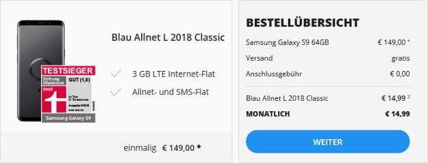 samsung galaxy s9 + blau allnet l