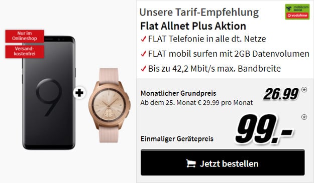 samsung galaxy s9 + galaxy watch + flat allnet comfort md vodafone