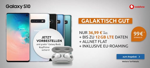 Samsung Galaxy S10 + Samsung Galaxy Buds + Vodafone Smart L Plus bei LogiTel