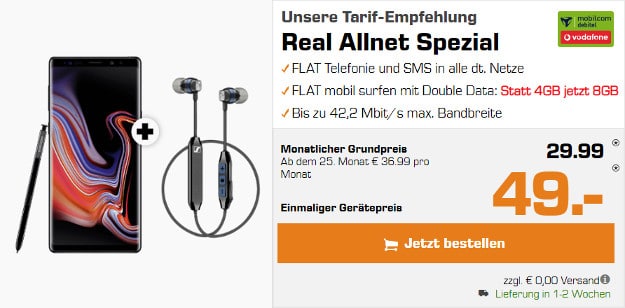 samsung galaxy note 9 + sennheiser cx6 + vodafone real allnet md