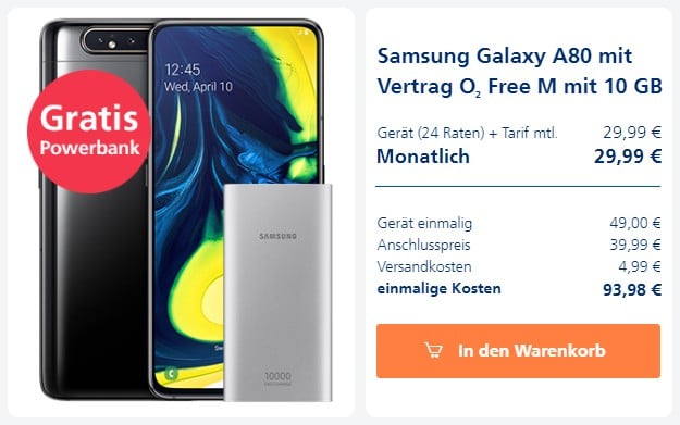 Samsung Galaxy A80 + Samsung EB-P1100B Powerbank + o2 Free M bei o2 Online