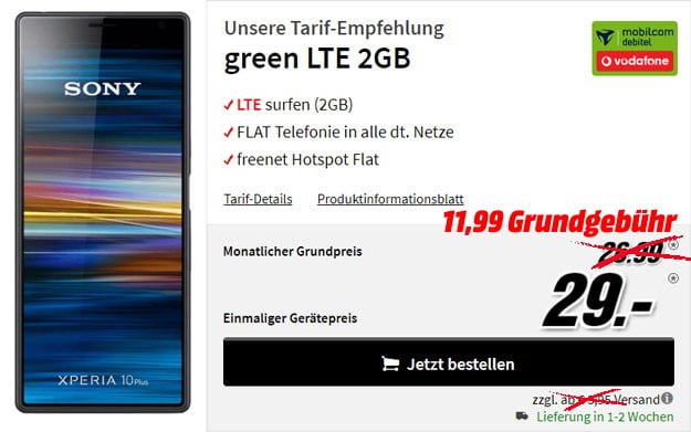 Sony Xperia 10 Plus + mobilcom-debitel green LTE (Vodafone-Netz) bei MediaMarkt