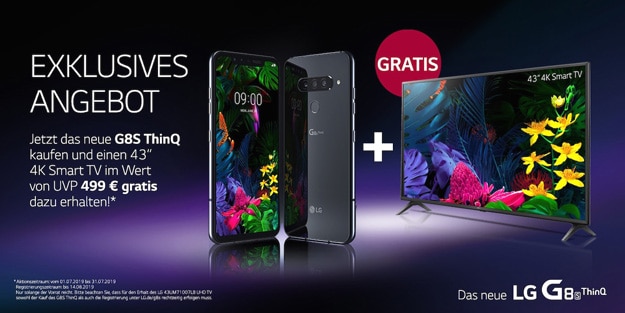 Gratis 4K-Fernseher zum LG G8s ThinQ: Klasse Vorbesteller-Aktion mit 500-€-TV zum Highend-Smartphone