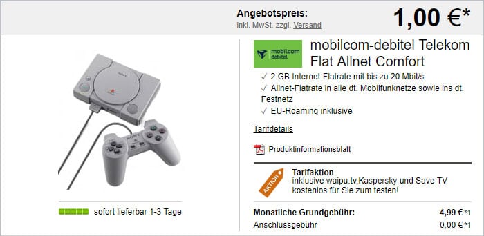 mobilcom-debitel Flat Allnet Comfort (Telekom-Netz) mit Sony Playstation Classic bei LogiTel