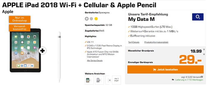Apple iPad 2018 mit o2 my Data M