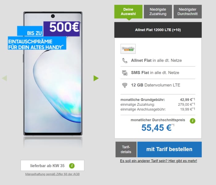 Samsung Galaxy Note 10 Klarmobil Allnet Flat Telekom Fur Eff 15 91 Mtl