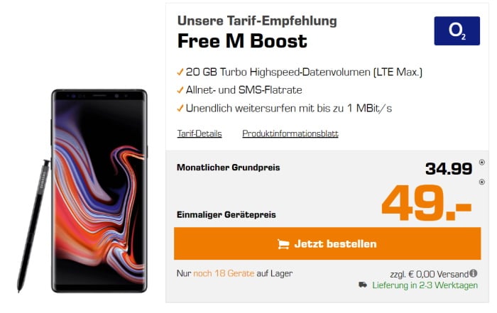 Samsung Galaxy Note 9 + o2 Free M Boost
