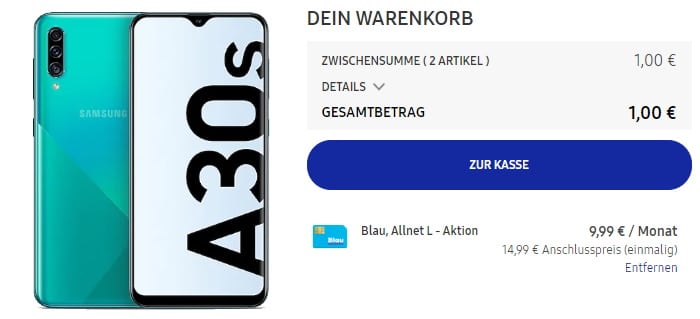Samsung Galaxy A30s + Blau Allnet L Aktion im Samsung Online Shop